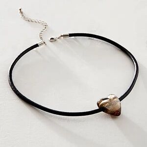 Free People Under the Sea Collar Black NWT Choker Glass Heart Pendant Bohemian